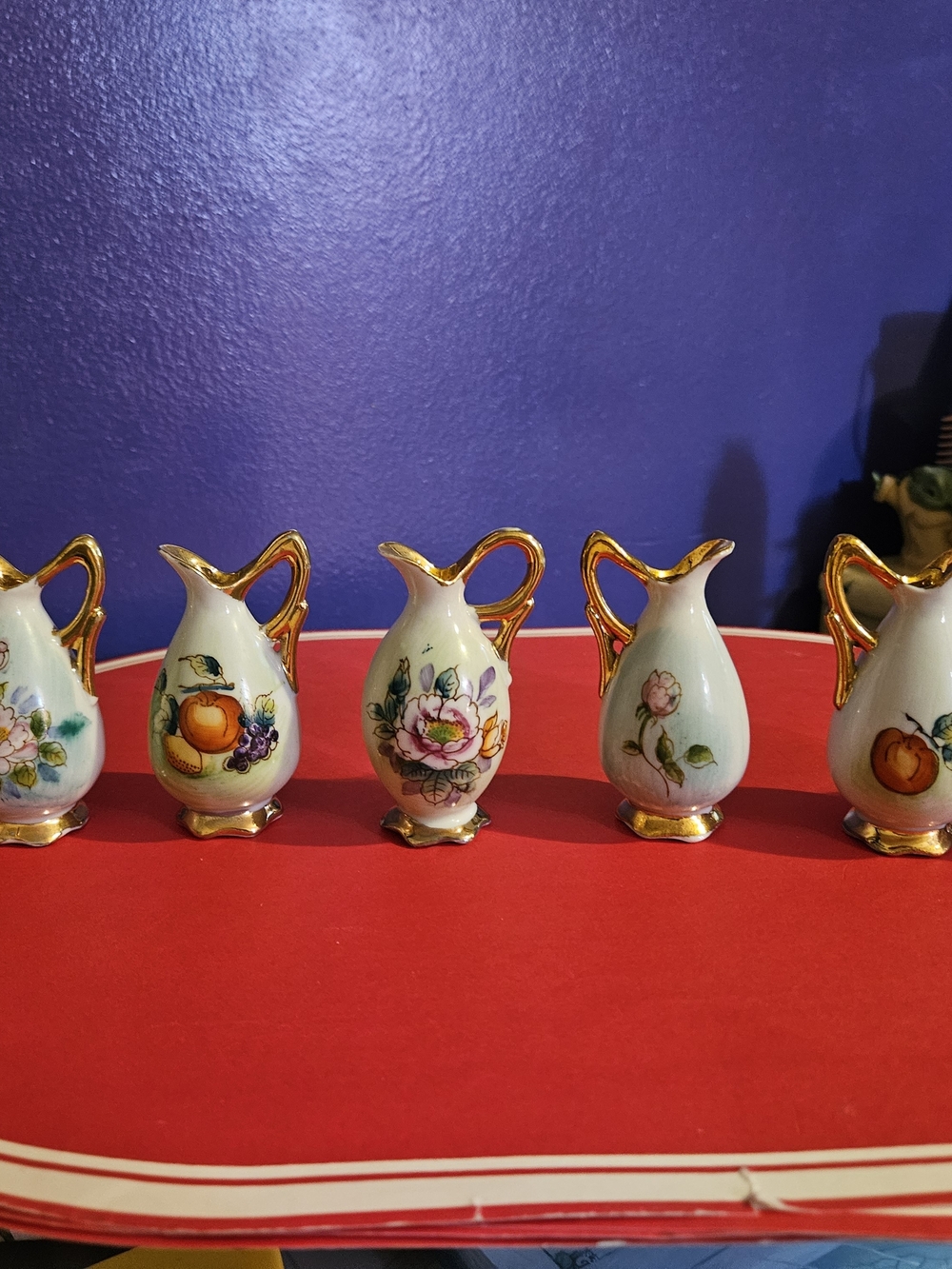 Gold-Trim Porcelain Mini Pitcher Set - White with Floral Accents